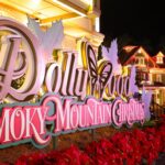 Dollywood entrance sign at the holidays.