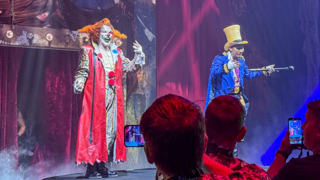 Jack the Clown and Dr. Oddfellow at a Halloween Horror Nights opening night media event