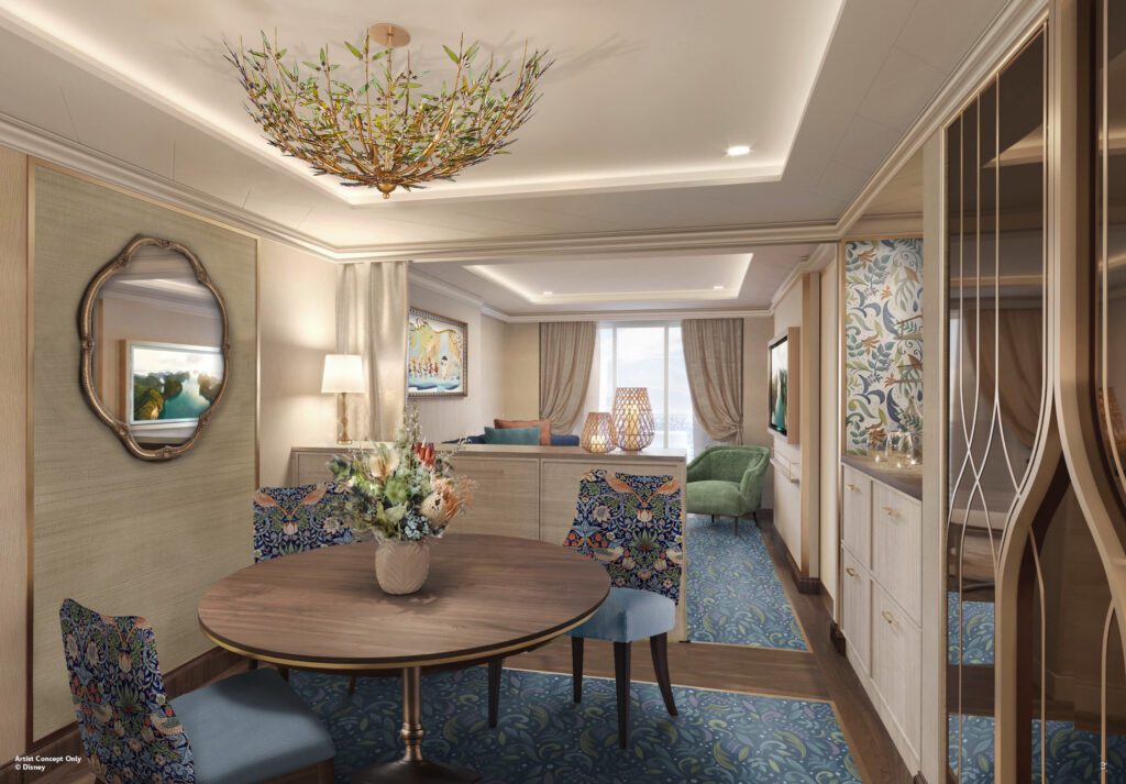Concept rendering of a Concierge stateroom aboard the Disney Believe