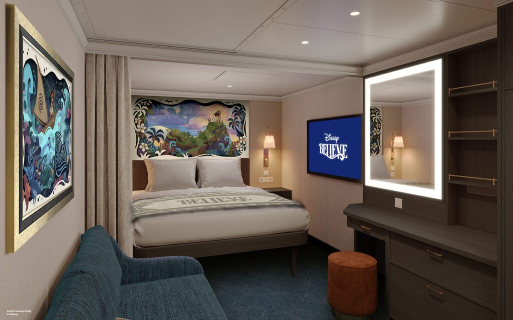 Concept rendering for Interior Stateroom aboard the Disney Believe